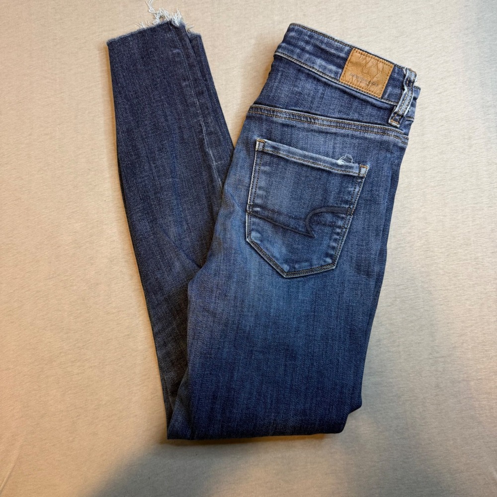 American Eagle Ne(x)t Level Stretch Skinny Jeans Distressed Dark Wash Womens 4
